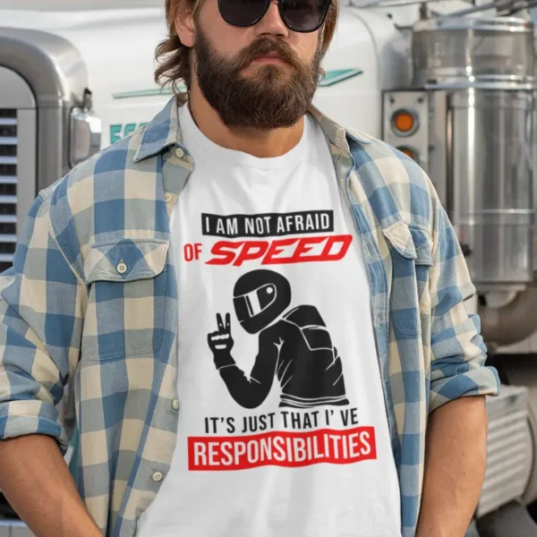 mockup-of-a-man-wearing-a-t-shirt-and-posing-in-front-of-his-truck-29486 Not Afraid Of Speed T-shirt