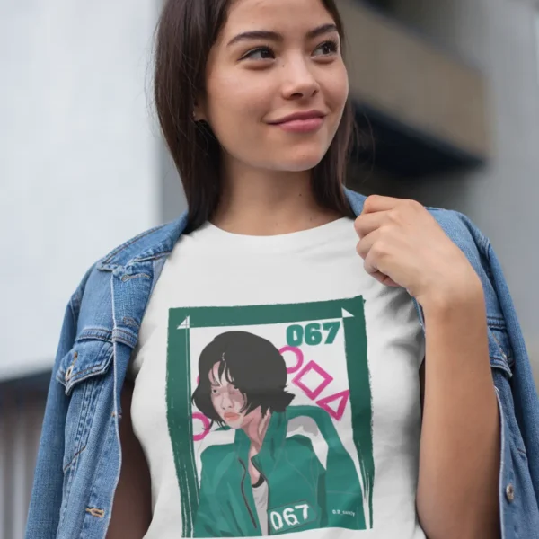 portrait-of-a-beautiful-asian-girl-wearing-a-t-shirt-mockup-a17466 Squid Game Character T-shirt