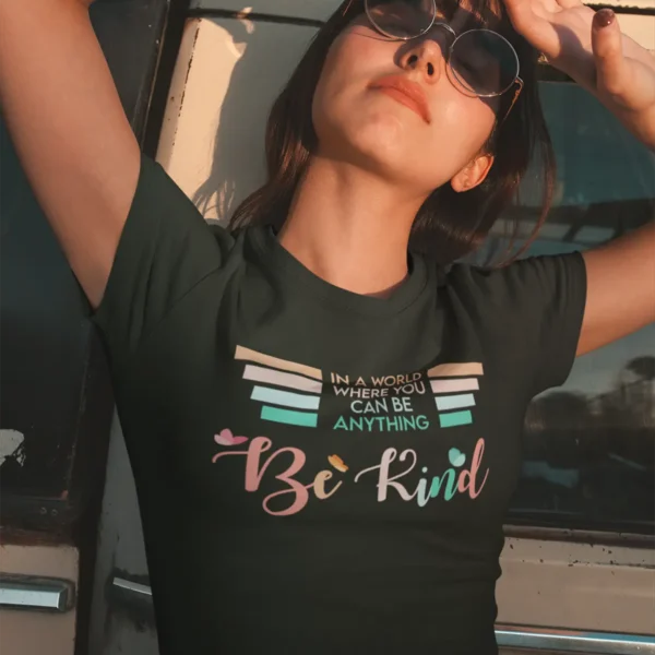 t-shirt-mockup-of-a-girl-wearing-a-round-neck-tee-against-a-car-19631 (2) Be Kind T-shirt