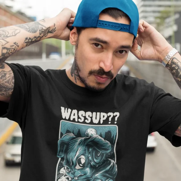 tattooed-man-at-a-bridge-wearing-a-t-shirt-mockup-while-fitting-his-hat-a17082 copy Wasssuppp T-shirt