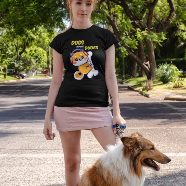 t-shirt-mockup-featuring-a-woman-taking-her-dog-for-a-walk-28048 Dogs Before Dudes T-shirt