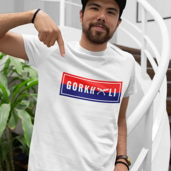 t-shirt-mockup-of-a-happy-customer-with-a-cap-at-the-end-of-a-staircase-26227 Gorkhali T-shirt